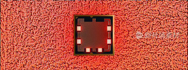AMD Ryzen 9 AM5在迷宫般的热电路与熔化的铜线正射优越的视图3D渲染